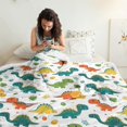 thumbnail image 3 of Cute Dinosaur Cartoon Pattern Soft Sherpa Fleece Throw Blanket, Warm Cozy Plush Blanket for Sofa Bed Couch, All Season, 60"x80", 3 of 5
