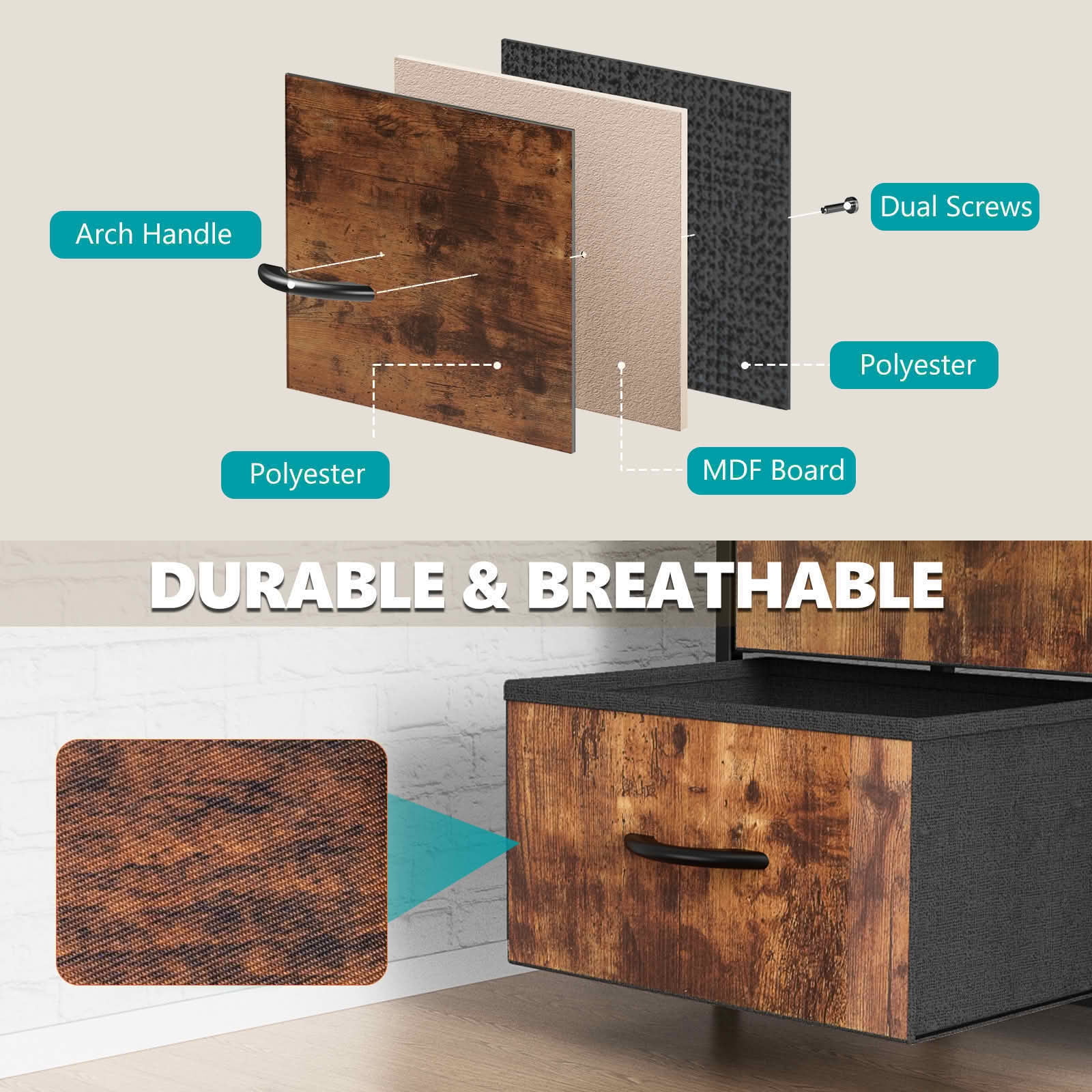 MAYEERTY 8 Drawer Dresser, Fabric Storage Dresser for Bedroom, Living Room, Rustic Brown
