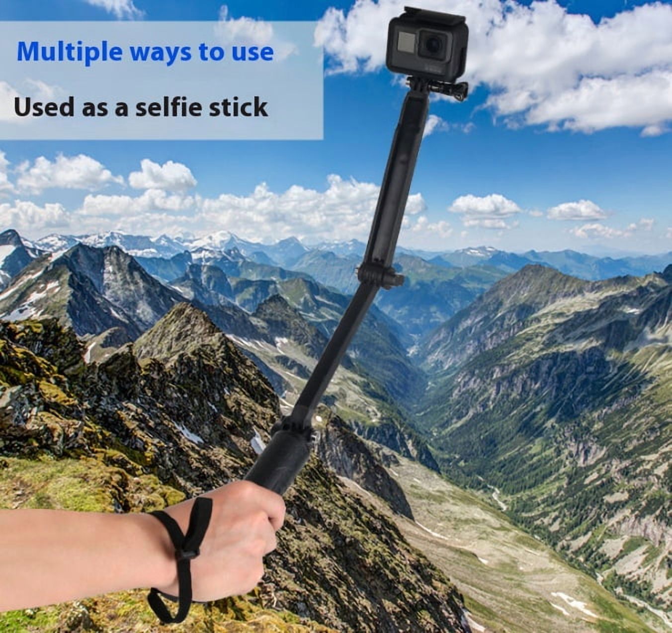Three-Way Action Camera Grip Tripod Pole - Bigcan Multifunction Selfie Stick with Extension Arm, Waterproof Floating Handle for GoPro Hero 11/10/9, DJI Action 3/4, POV Shots and Travel Vlogging