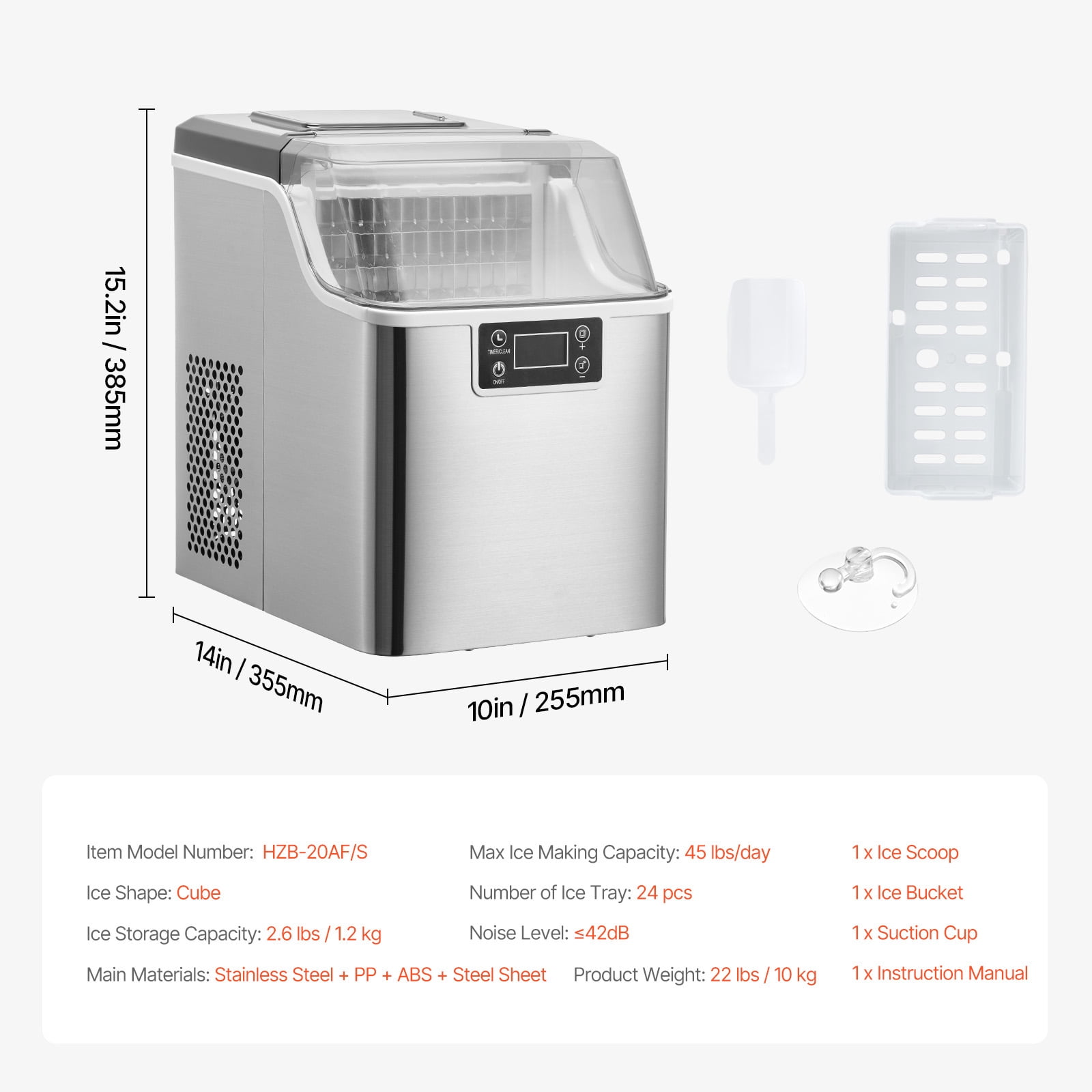 KFFKFF 45lbs/24H Countertop Ice Maker Nugget Ice Maker Self-Cleaning Ice Maker with Ice Scoop & Drip Tray 24 Ice Pieces in 15 Minutes