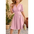 thumbnail image 5 of Women'S Dress 2025 Summer Deep V Neck Elegant Ruffle Mini Dress Waist Dresses Light Pink L, 5 of 9