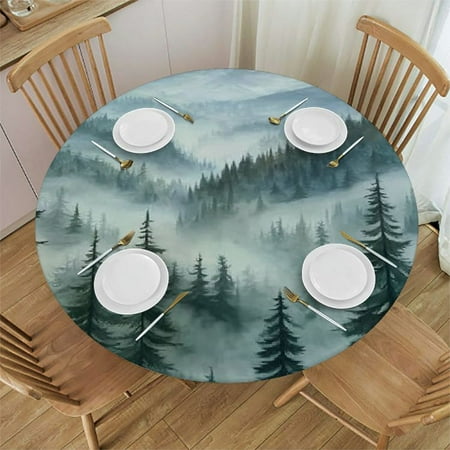 

Sheronv Mountains Fog Round Table Cover Stain Resistant Washable Indoor Outdoor Tablecloth Kitchen Dining Wedding Parties 100% Polyester Picnic Dining Kitchen Farmhouse 31 -35