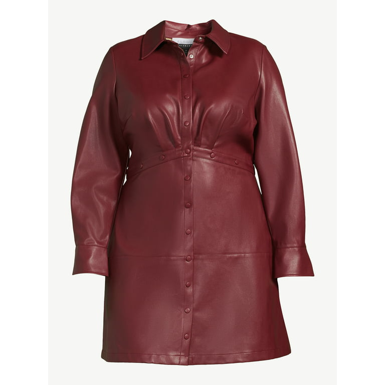 ELOQUII Women's Plus Size Faux Leather Mini Dress, 14 - Windsor Wine