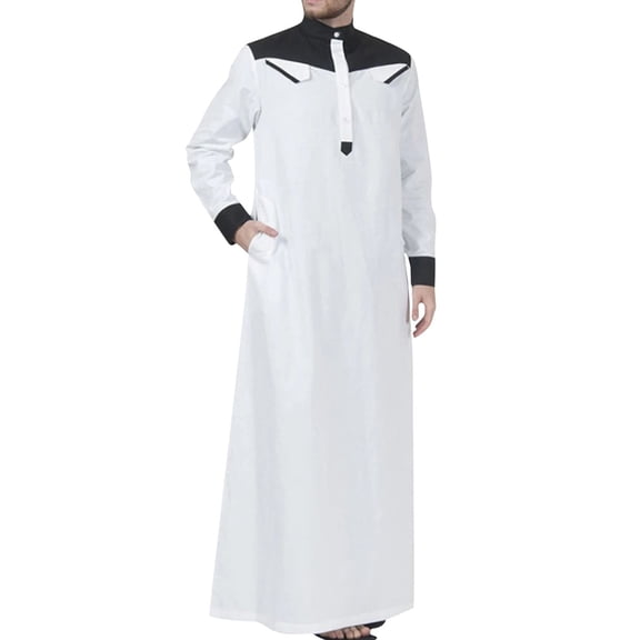 SIYUDAN Thobe for Men Kaftan Casual Long Sleeve Mens Robe Robe with Half Zipper Casual Muslim Gown Black Kaftan