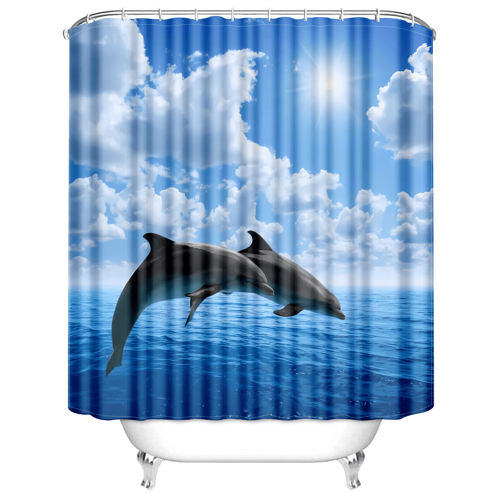 Nautical Sea Beach Theme Fabric Shower Curtain Sets for Bathroom Decor with 12 Hooks 60 x 72