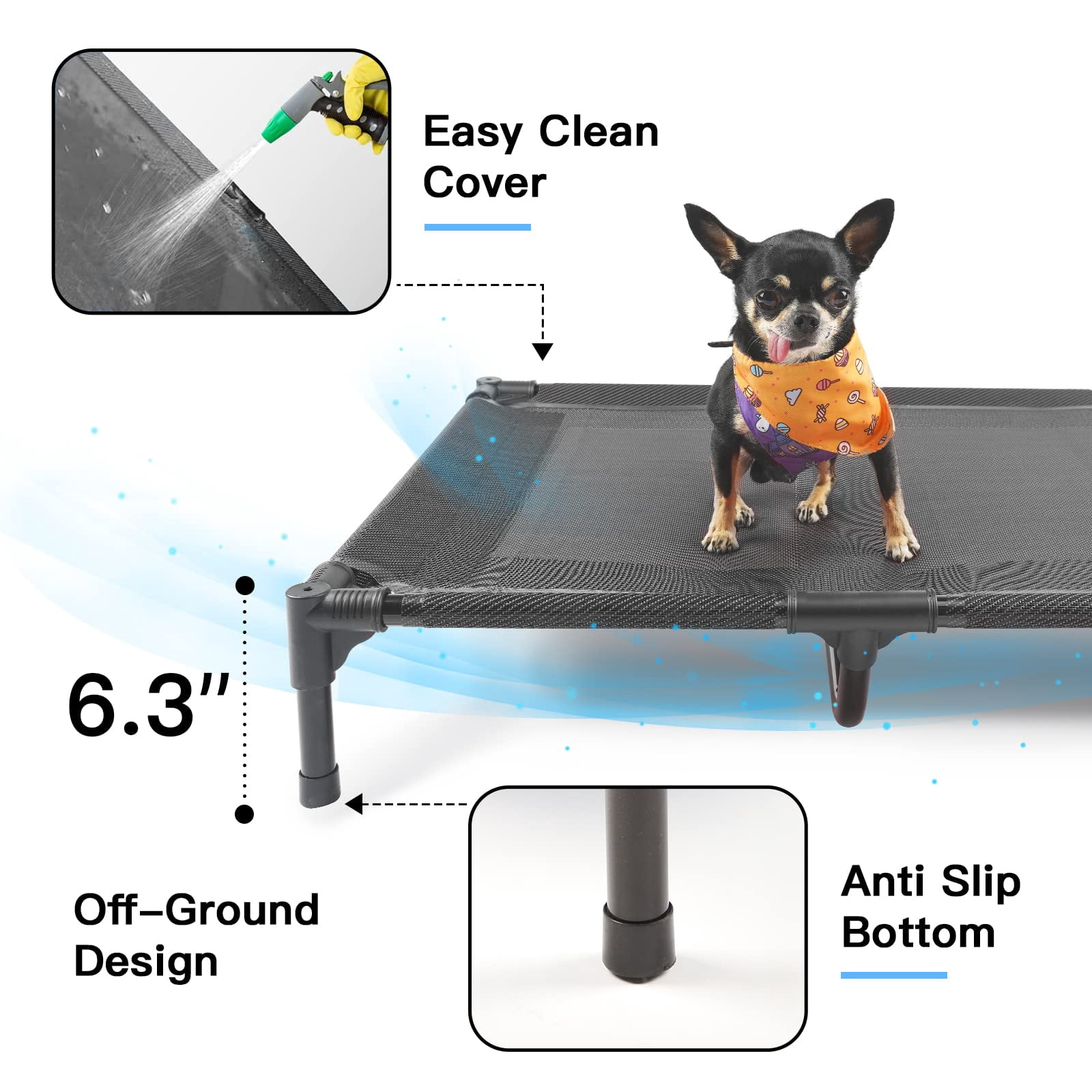 Elevated Dog Bed For Medium Dogs  Dual Support With Teslin Mesh Portable Waterproof Pet Indoor/outdoor Use 30x23x6.3 Inch Grey