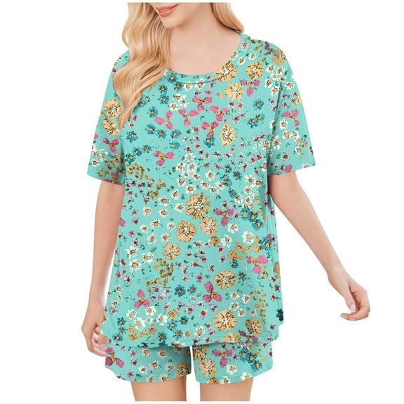 Tnhcen 2025 Women's 2-Piece Fashion Pajamas Sets Soft Short Sleeve Casual Pajamas Homewear