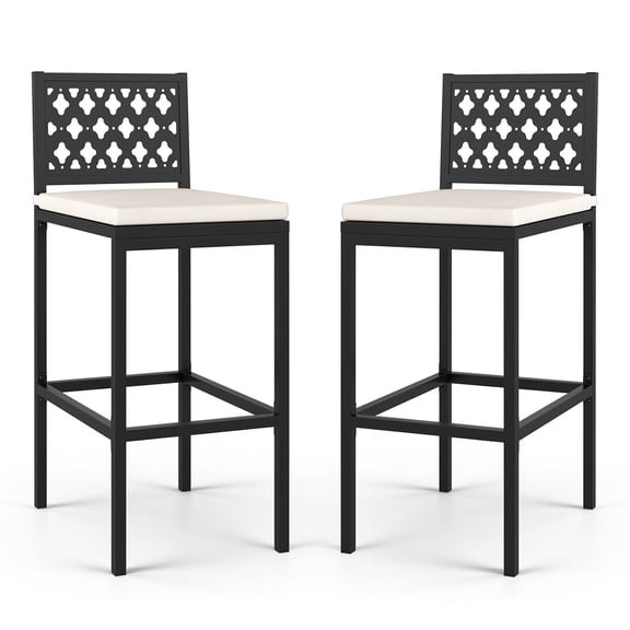 Costway Set of 2 Outdoor Bar Height Dining Chairs Patio Metal Bar Stools with Cushion