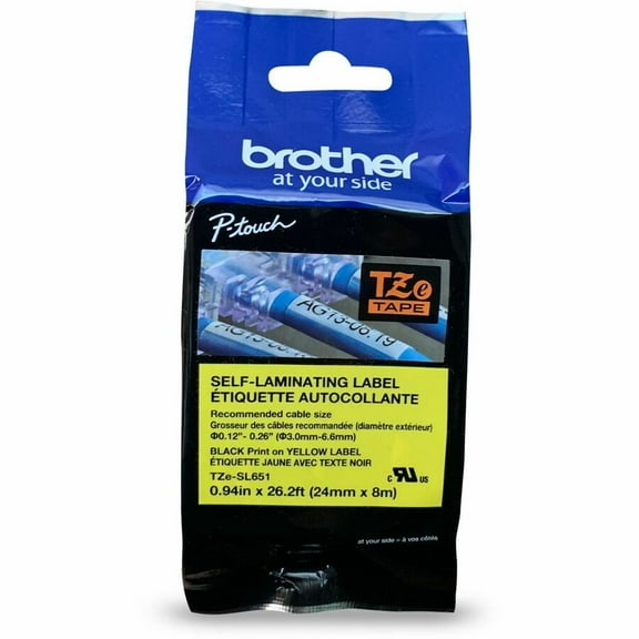 Brother Self-Laminating Tape - 15/16" Width - Rectangle - Black On Yellow - Water Resistant