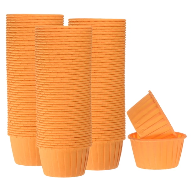 150pcs 3.5oz Moldes para Magdalenas de Papel de Tamaño Estándar Envoltorios Antiadherentes Desechables para Bodas Cumpleaños Navidad Postres Naranja