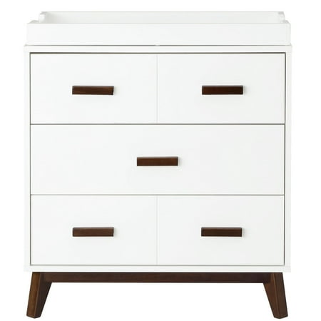 Scoot 3-Drawer Changer Dresser - White / Walnut