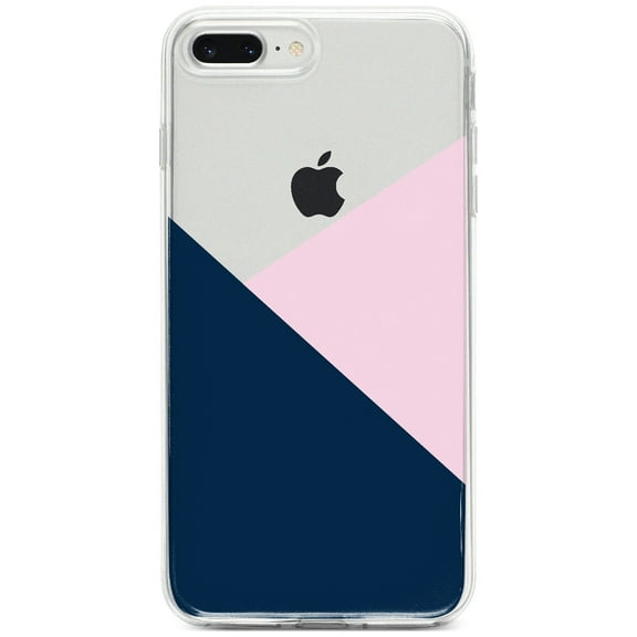 DistinctInk Clear Shockproof Hybrid Case for iPhone 7 PLUS / 8 PLUS (5.5" Screen) - TPU Bumper, Acrylic Back, Tempered Glass Screen Protector - Color Block - Navy & Pink