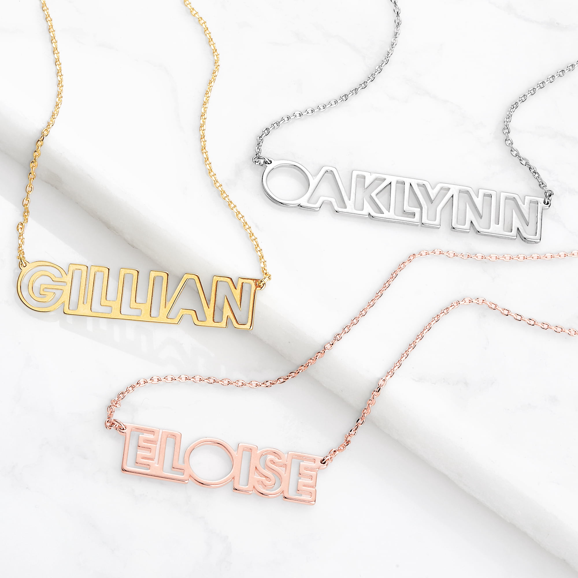 Personalized Planet Women's Sterling Silver Open Uppercase Name Necklace