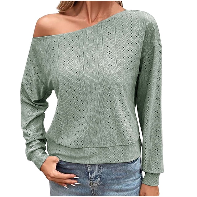 Pompotops Haut d'Automne pour Femme Décontracté Uni à Col Asymétrique Blouses à Manches Longues Haut à Manches Longues à Col Asymétrique Blouses en Solde
