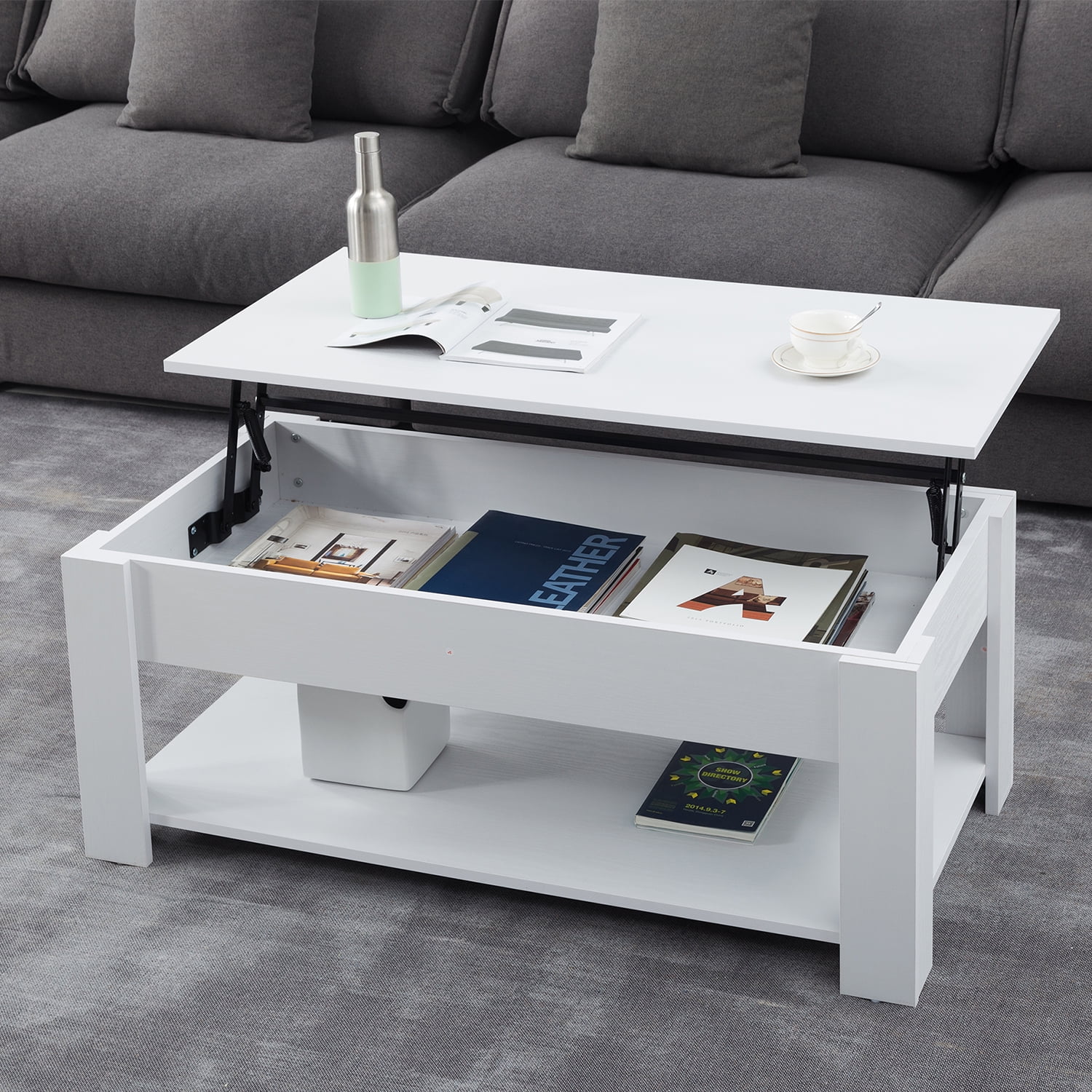 Kadyn Lift Top Extendable Coffee Table, Modern Coffee Tea Table with Storage, MDF Coffee Table Side Table for Living Room, White Kadyn Lift Top Extendable Coffee Table, Modern Coffee Tea Table with Storage, MDF Coffee Table Side Table for Living Room, White