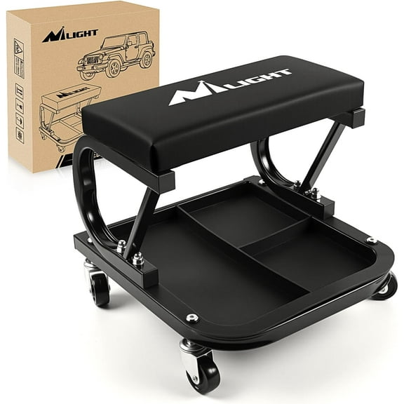 Nilight Rolling Creeper Garage/Shop Seat, 250 LBS Capacity Padded Mechanic Stool with Tool Tray Storage, Auto Repair, Black