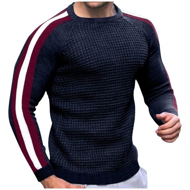 pstuiky camisa de manga larga para hombre, Suéter de cuello redondo con bloques de color para hombre, suéter de punto, suéter de manga larga cálido e informal para hombre top de hombre xl
