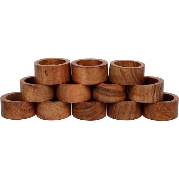 Handmade Acacia Wood Napkin Ring Set of 12 for Dining Table Décor