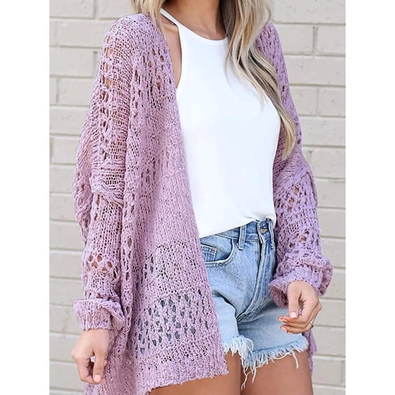 Openwork Open Front Cardigan – Full Size Lightweight Acrylic Knit