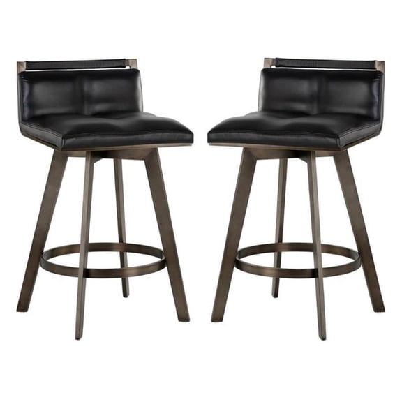 Home Square Arizona 26" Faux Leather Swivel Counter Stool in Black - Set of 2