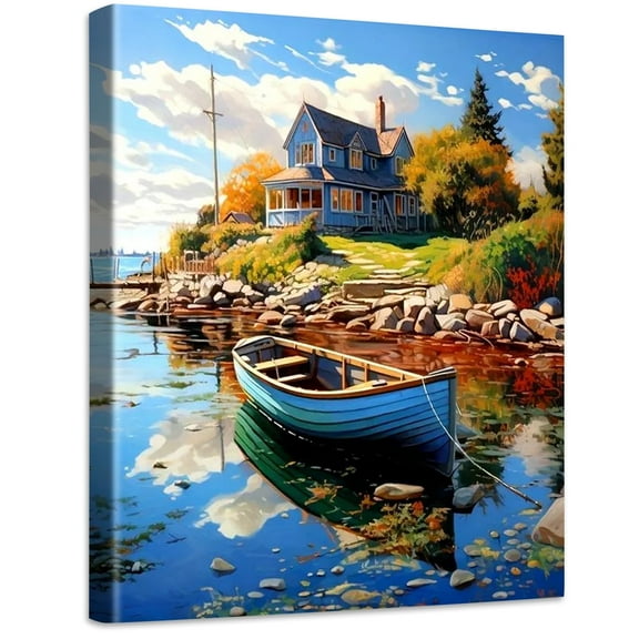 JYLMOOD Paint by Numbers for Adults Kits, DIY Easy Painting by Numbers for Gift Home Wall Decoration 16x20in without Frame - House Boats