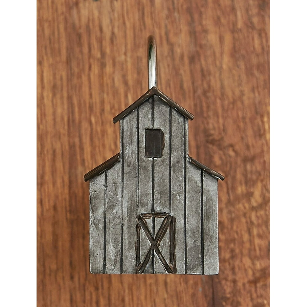 Antiqued Farmhouse Barn Shower Curtain Hooks Set of 12 Bath Decor