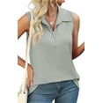 thumbnail image 3 of MORTTIC Women's V-Neck Ribbed Tank Top, Sleeveless Shirt with Zipper, Casual Loose Fit Summer Top, S, 3 of 5