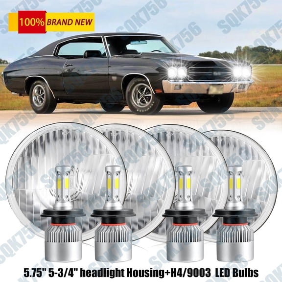 4PCS For Chevrolet Chevelle 1964-1970 5-3/4 5.75" LED Headlights Hi/Lo With DRL