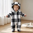 thumbnail image 5 of Newborn Boys Girls Plaid One Piece Romper Cute Bear Ear Footies Hooded Jumpsuit Plush Fleece Front Zipper Onesie Winter Long Sleeve Jumper for Baby, 5 of 7