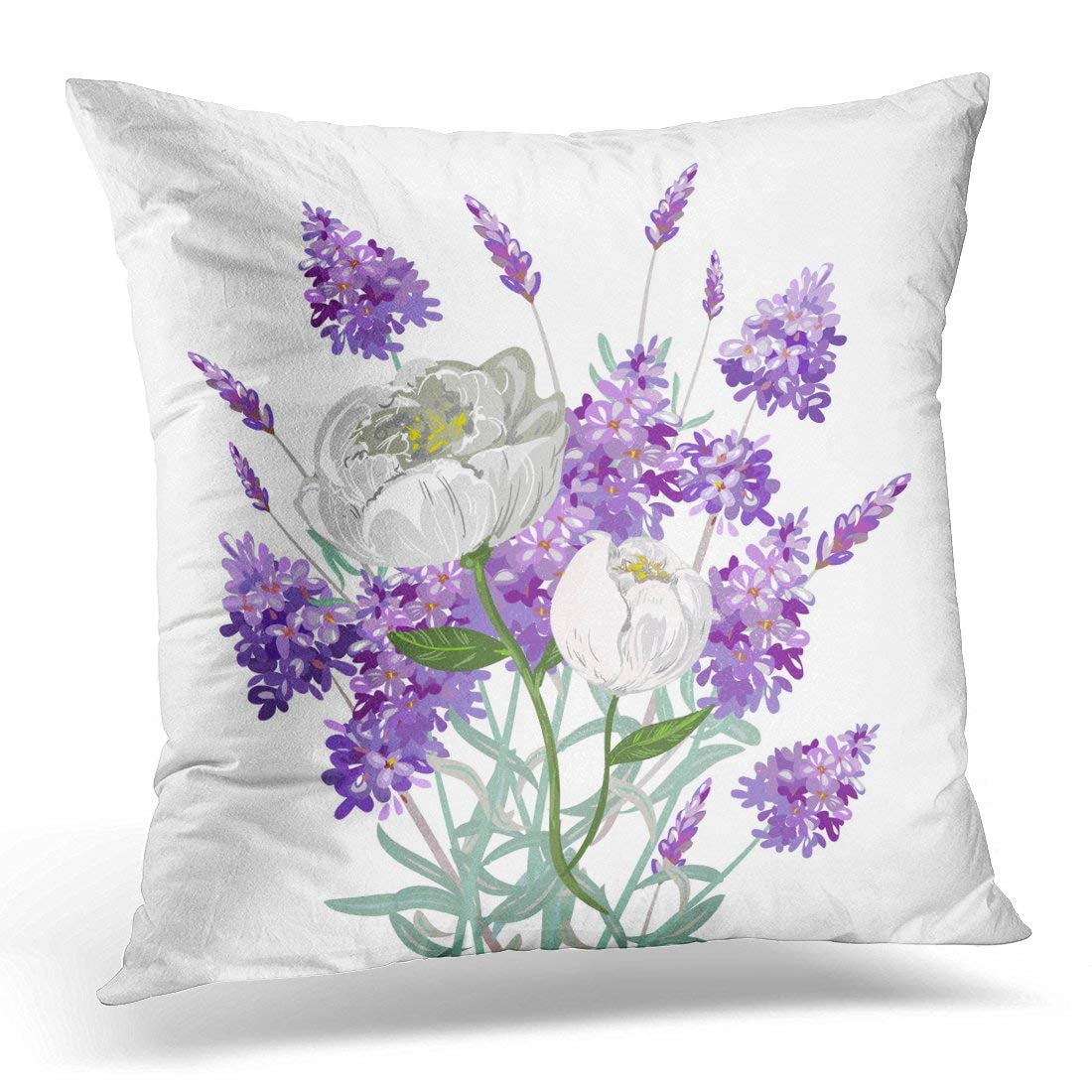 ARHOME Purple Cluster Lavender and Peony Bouquet Colorful Annual Pillow