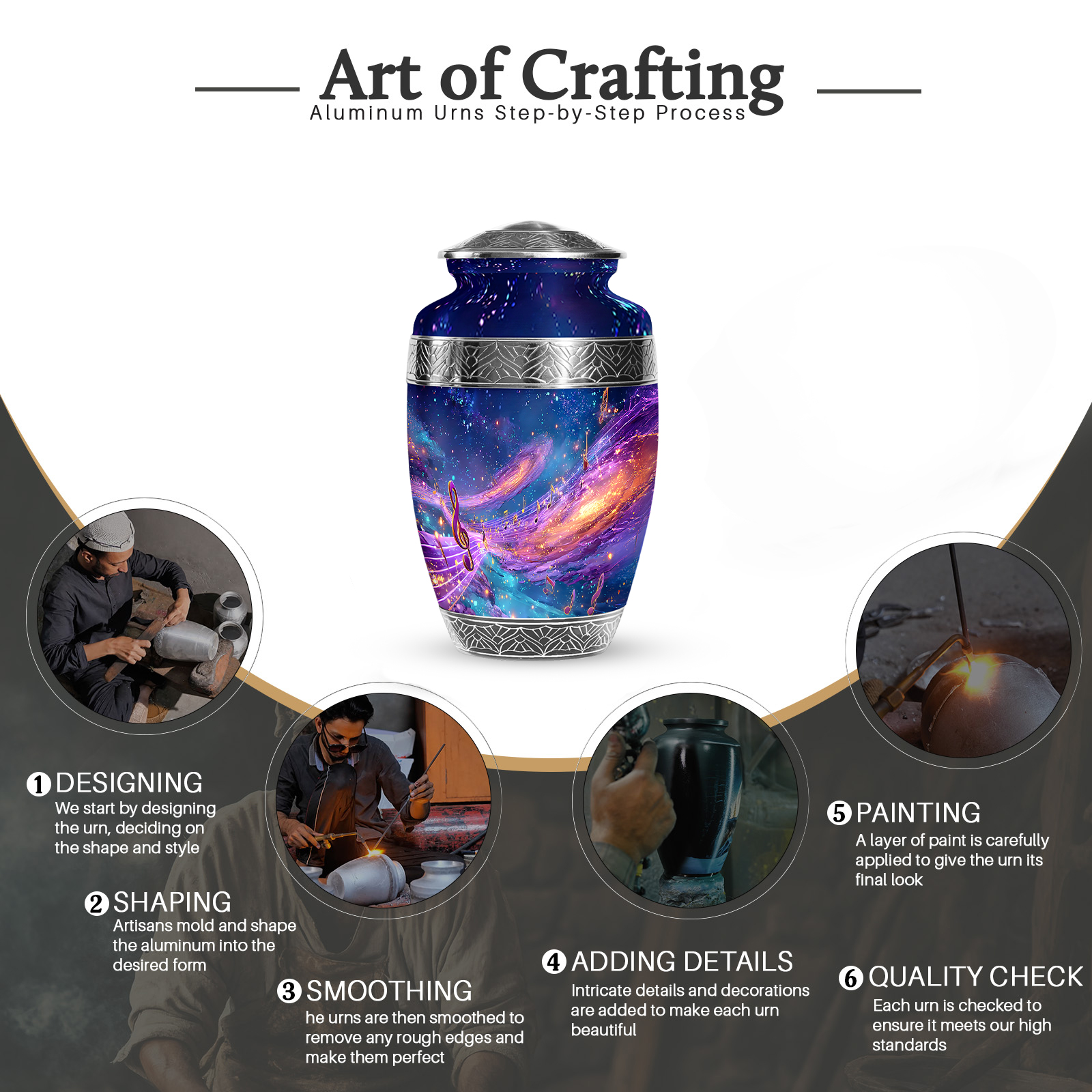 KARYLIZ Music Urn - 10 Inch - Large Decorative Urn For Ashes For Women - Galaxy of Music Funeral Urns for Ashes Adult Men - Cremation For Ashes Adult Male & Female - Musical Notes Urns for Mom & Dad