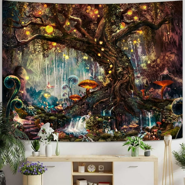 Tapiz para colgar en la pared, árbol de la vida de fantasía, bosque mágico, 150 x 130 cm