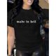 thumbnail image 1 of Women's Casual Letter Print T-Shirt - Semi-Sheer, Crew Neck, Short Sleeve Top with "Made in Hell" Design, Machine Washable - Perfect for Spring & Summer, 1 of 6