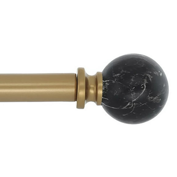 MERIVILLE 1-Inch Diameter Single Window Treatment Curtain Rod, Black Marble Ball Finial, 84-inch to 120-inch Adjustable, Royal Gold