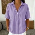 thumbnail image 2 of Hngshg Plus Size Tops for Women Linen Button Collared Comfy Short Sleeve Solid Color Casual Blouses Summer Vacation Going out Tops, 2 of 7