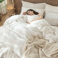 thumbnail image 3 of MooMee Duvet Cover Set Cal-King 100% Washed Cotton Linen Like Textured Breathable Soft Lightweight 3-Piece (Off White, 104"x98"), 3 of 9