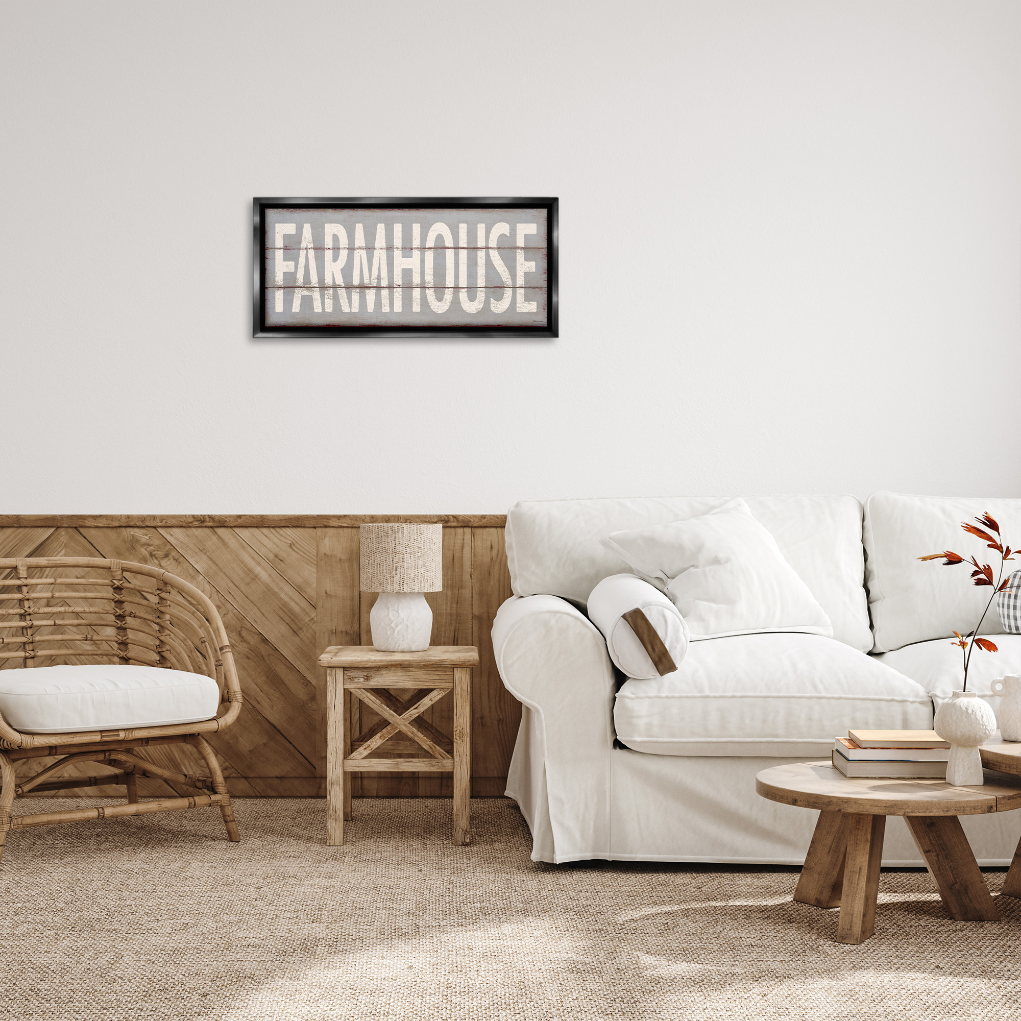 Stupell Industries Farmhouse Rustic Planked Design Typography Painting Black Floater Framed Canvas Art Print Wall Art, 25 x 11