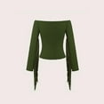 thumbnail image 2 of ZEHJUHAN Women's Western Solid Color Off The Shoulder Long Sleeve Blouse with Fringe Boho Tight Fit Shirt for Spring Army Green，S, 2 of 5