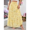 thumbnail image 3 of Yellow Ditsy Floral Tiered Maxi Skirt With Lace Trim And Elastic Waist For Women, 3 of 8