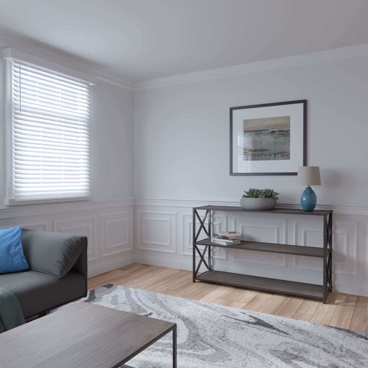 Ekena millwork 94 1/2"L (Adjustable 40"H to 44"H) Ashford Square Double Panel Traditional Wainscot Paneling Kit