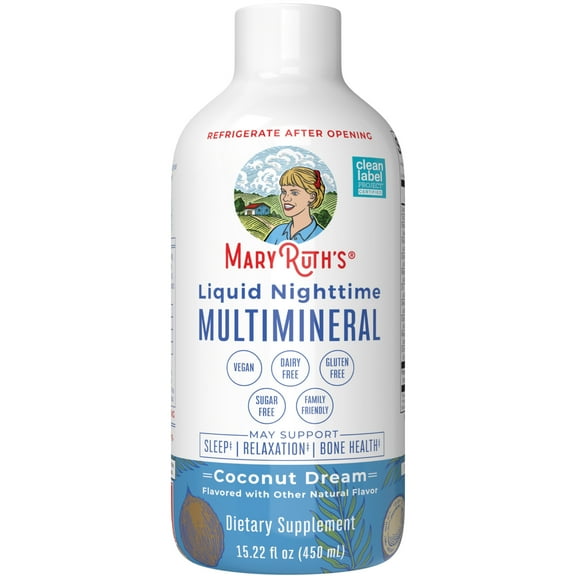 MaryRuth Organics Liquid Nighttime Multimineral for Sleep Support, Mineral Supplement, Coconut Flavor, Sugar-Free, 15.22 oz, Magnesium Citrate