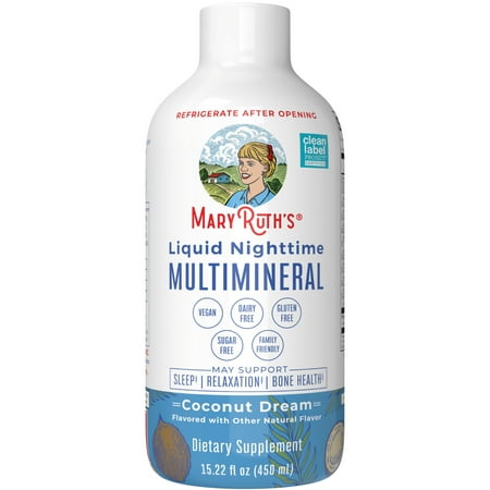 MaryRuth Organics Liquid Nighttime Multimineral for Sleep Support, Mineral Supplement, Coconut Flavor, Sugar-Free, 15.22 oz, Magnesium Citrate