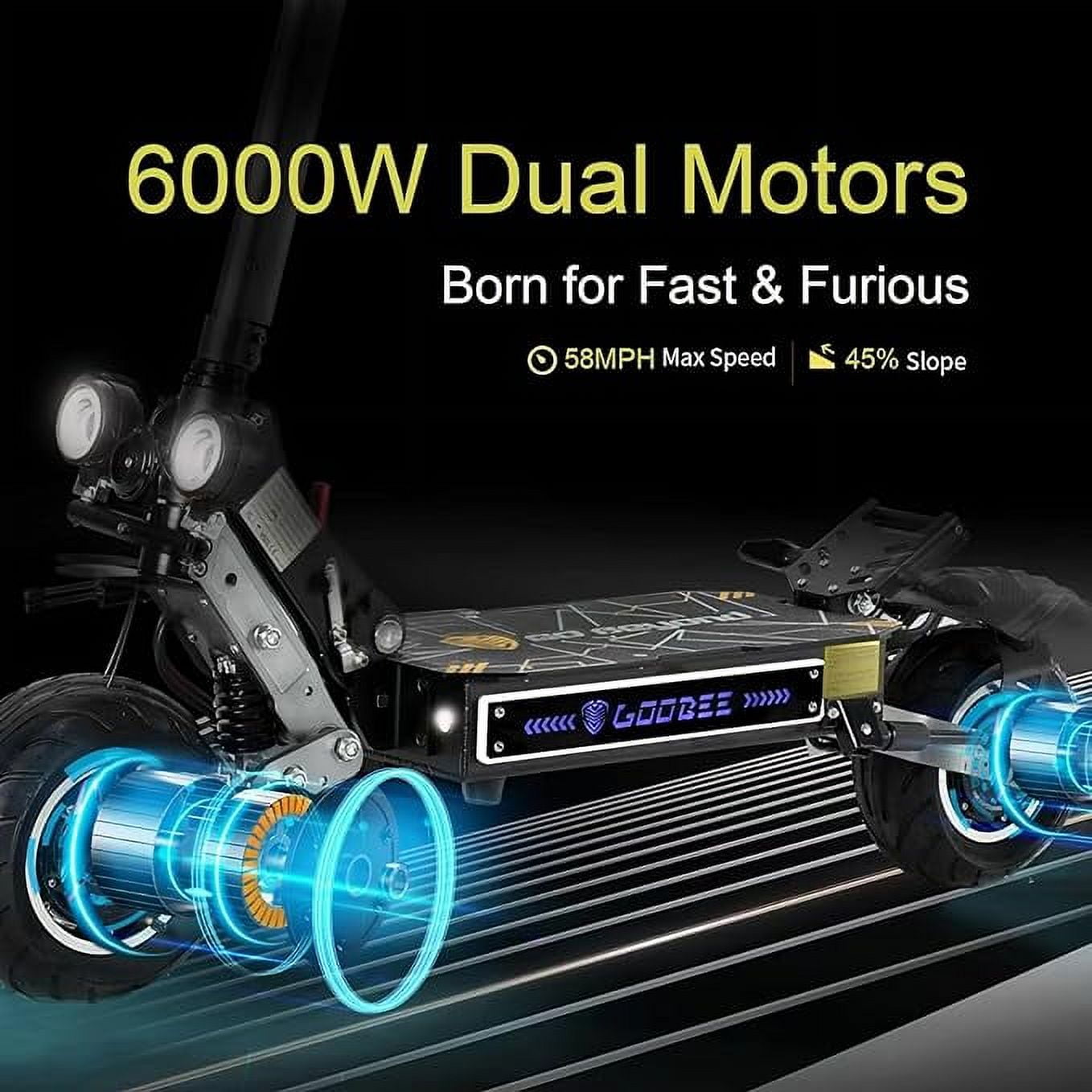Goobee ZO01Pro Electric Scooter Adults Dual Motor 60V 6000W 58MPH Speed 60 Miles Long Range