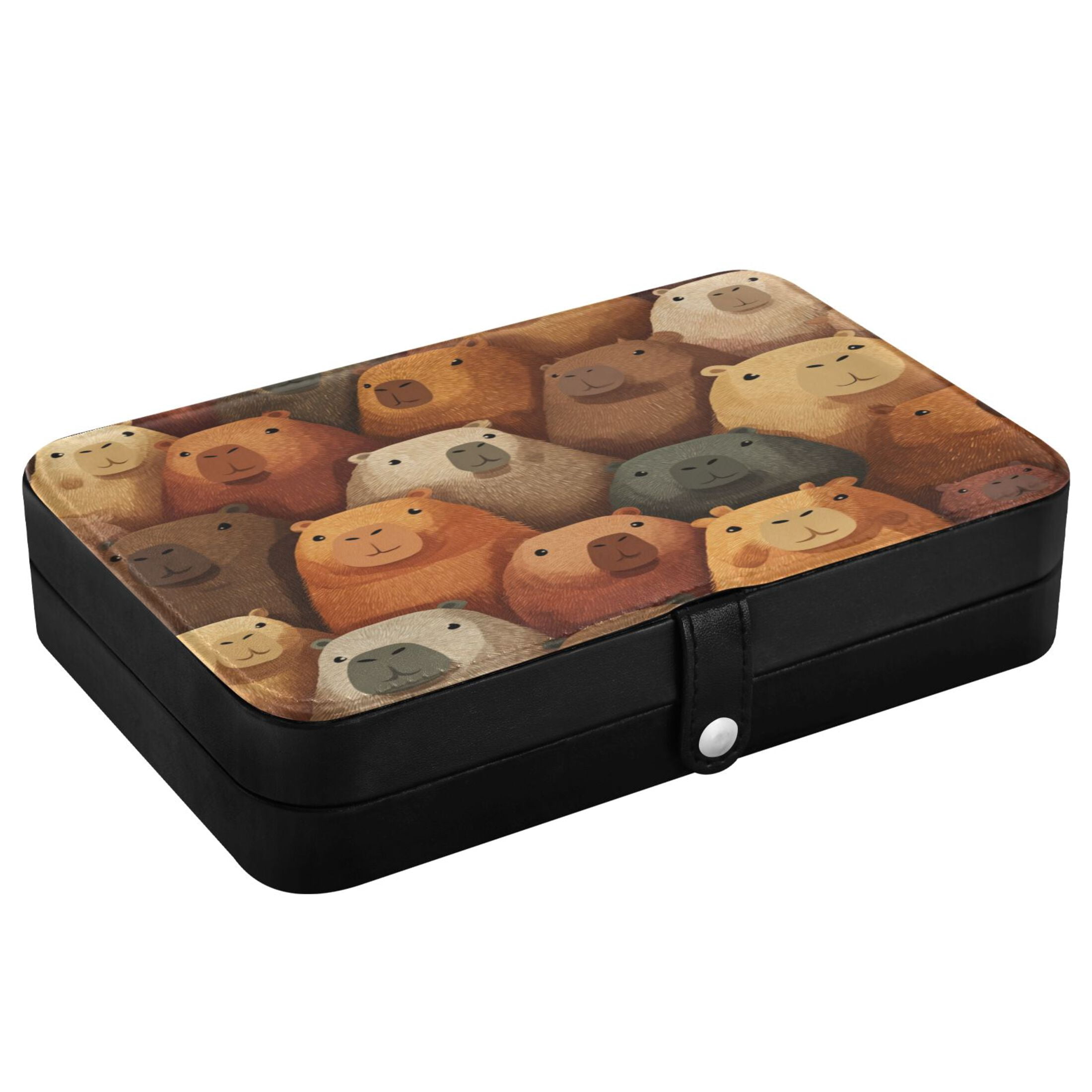Leather Jewelry Box Rectangular 8.27x5.5x1.78In Travel Jewelry Storage Earrings Necklace Bracelet Watch Brooch Storage Capibara Seamless