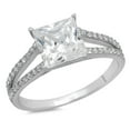 thumbnail image 5 of 2.44 ct Princess Cut Genuine Cultured Diamond VS1-VS2 I-J 14K White Gold Promise Wedding Statement Engagement Designer Ring W/ Crystal side stones size 5, 5 of 6