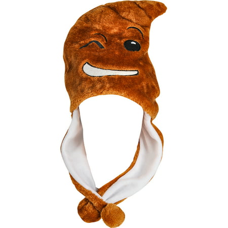 Child's Winking Poop Emoji Emoticon Pom Pom Hat Costume Accessory