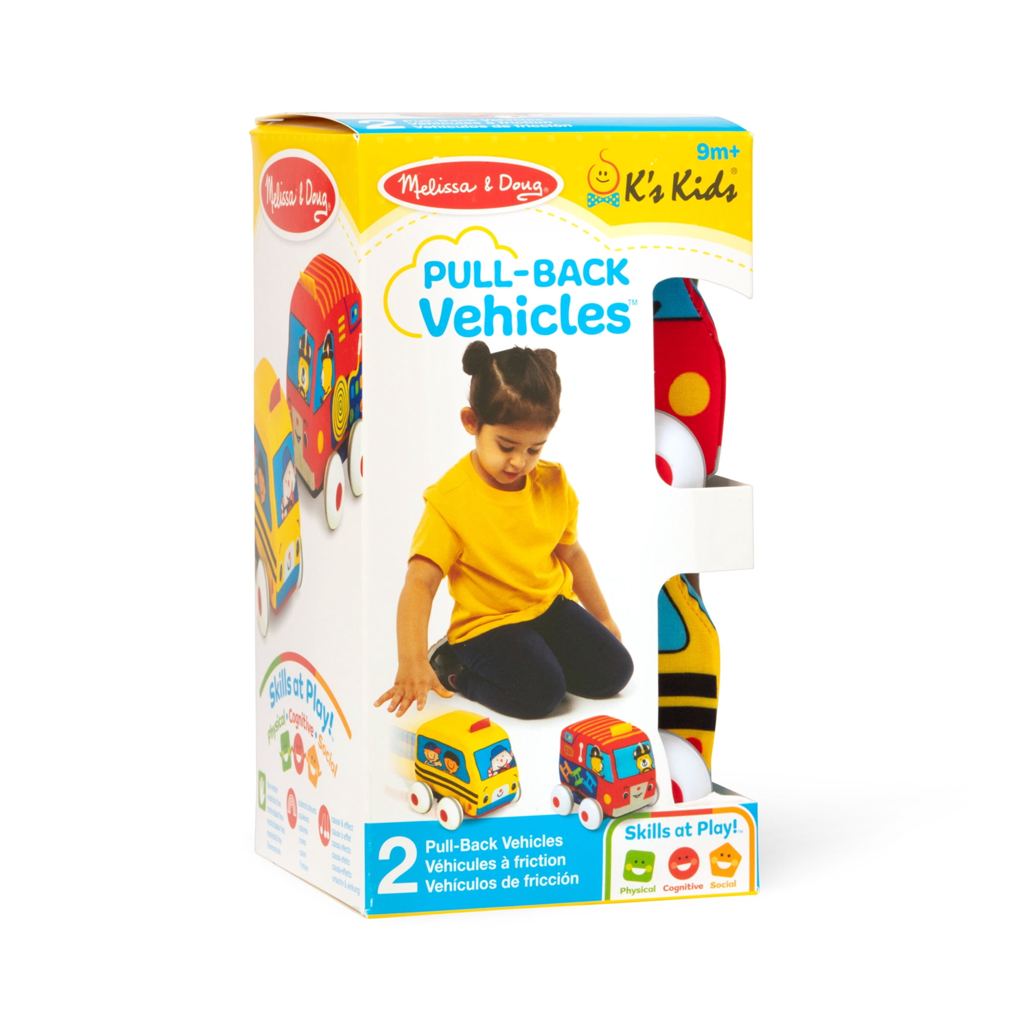 Melissa & Doug K's Kids 2 Pull-Back Vehicles Set - Soft Baby Toy Bus, Fire Engine for Girls, Boys