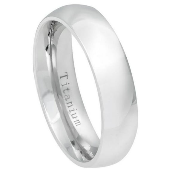 Custom Personalized Engraving Wedding Band Ring Set for Him & Her Titanium Band 6mm White Titanium Classic Domed Ring