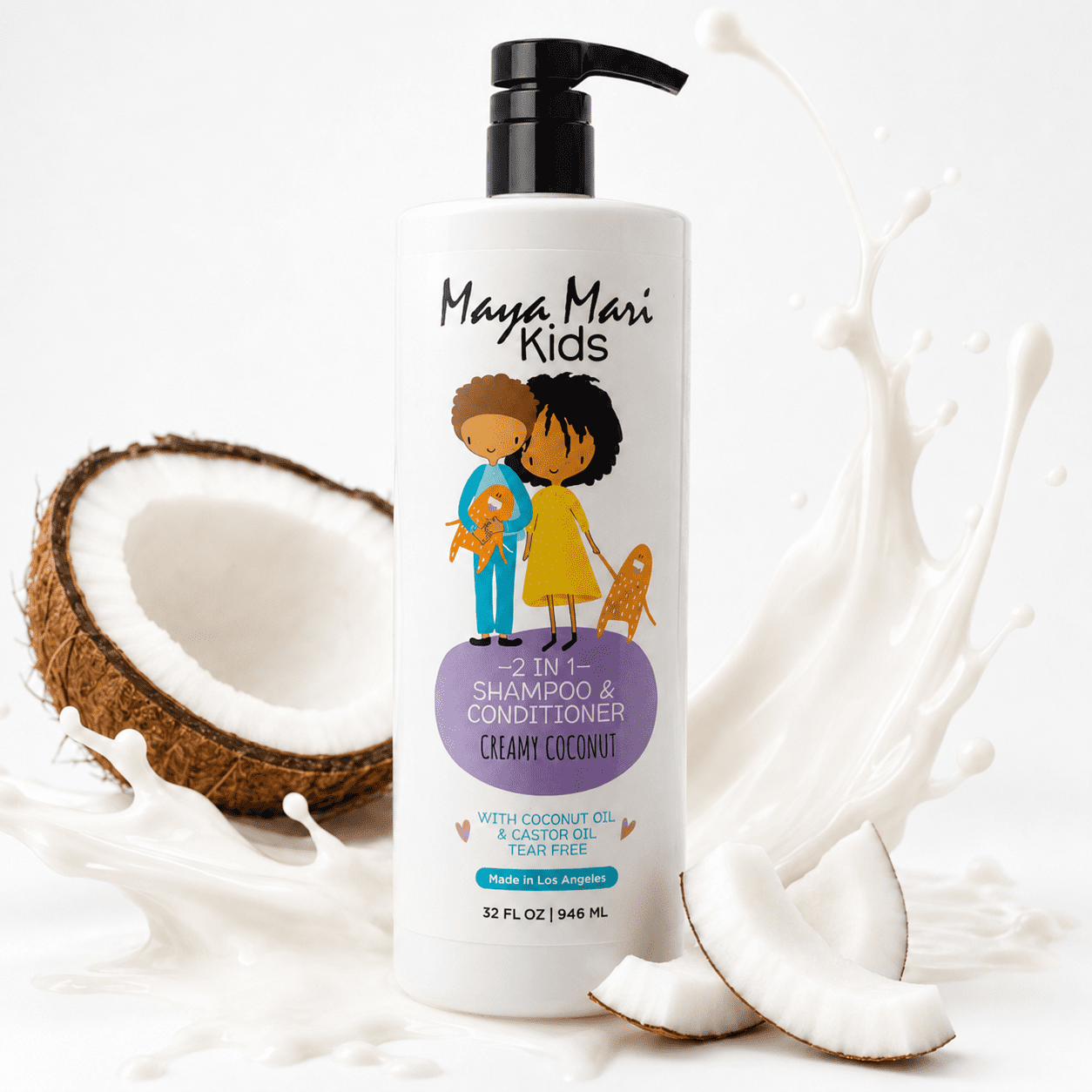 Maya Mari Kids 2-in-1 Shampoo and Conditioner With Coconut Oil and Castor Oil, Creamy Coconut and Lime Twist, Tear-Free, 32 oz by Los Angeles Brands