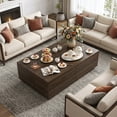 thumbnail image 2 of 55" Rectangle Coffee Table with 4 Storage Drawers, Modern Farmhouse Wood Center Table for Large Living Room Sectional Sofa, Walnut Finish, 2 of 10